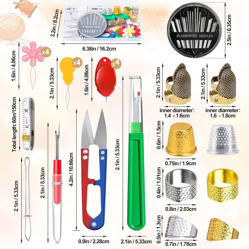 CousDUoBe 25 Pcs Sewing Thimble Kit,thimbles for Hand Sewing，Needle threaders，Seam Rippers for Sewing，Measuring Tape and Thread Snips, Hand Embroidery Craft（Complete Sewing Kit） - Image 2